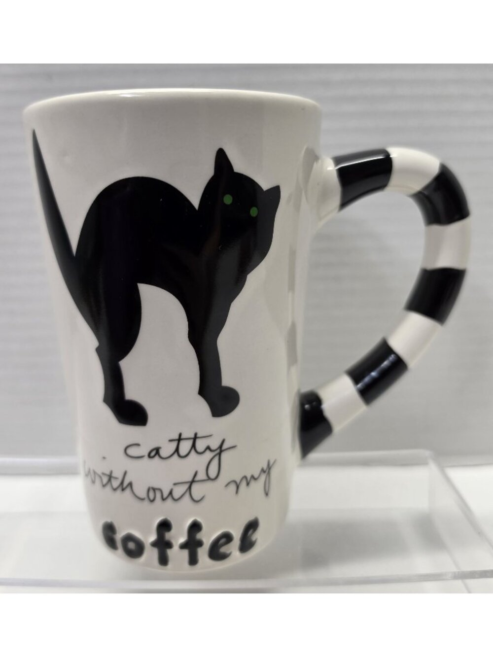 Sandra Magsamen Catty Without My Coffee Cat Mug Striped Handle Halloween